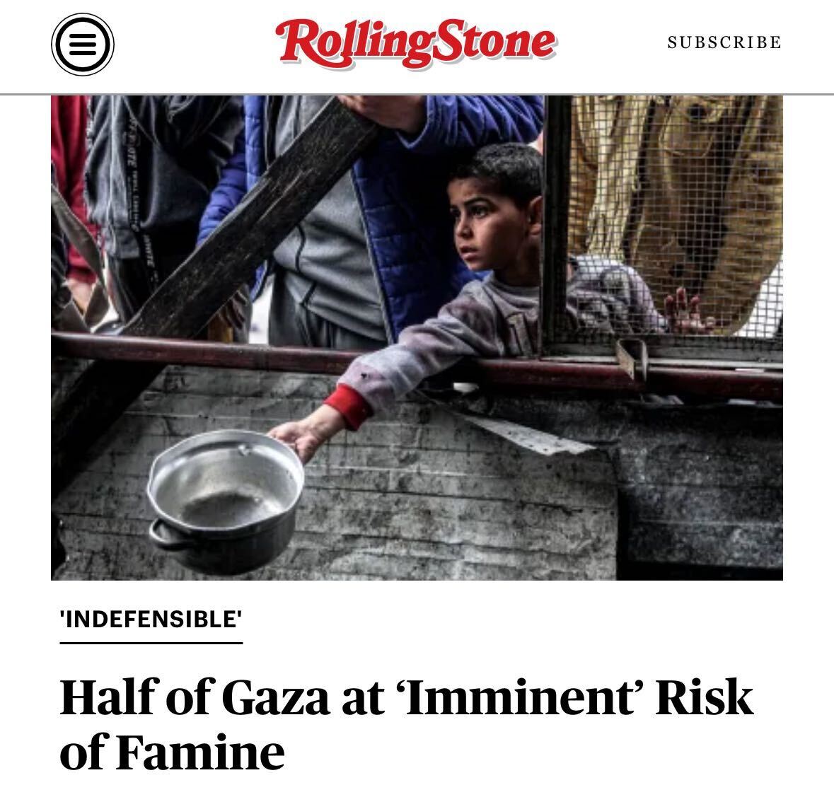 A leading humanitarian monitoring system warned Monday that half of Gaza’s population is at “imminent” risk of famine. Story: rollingstone.com/politics/polit…