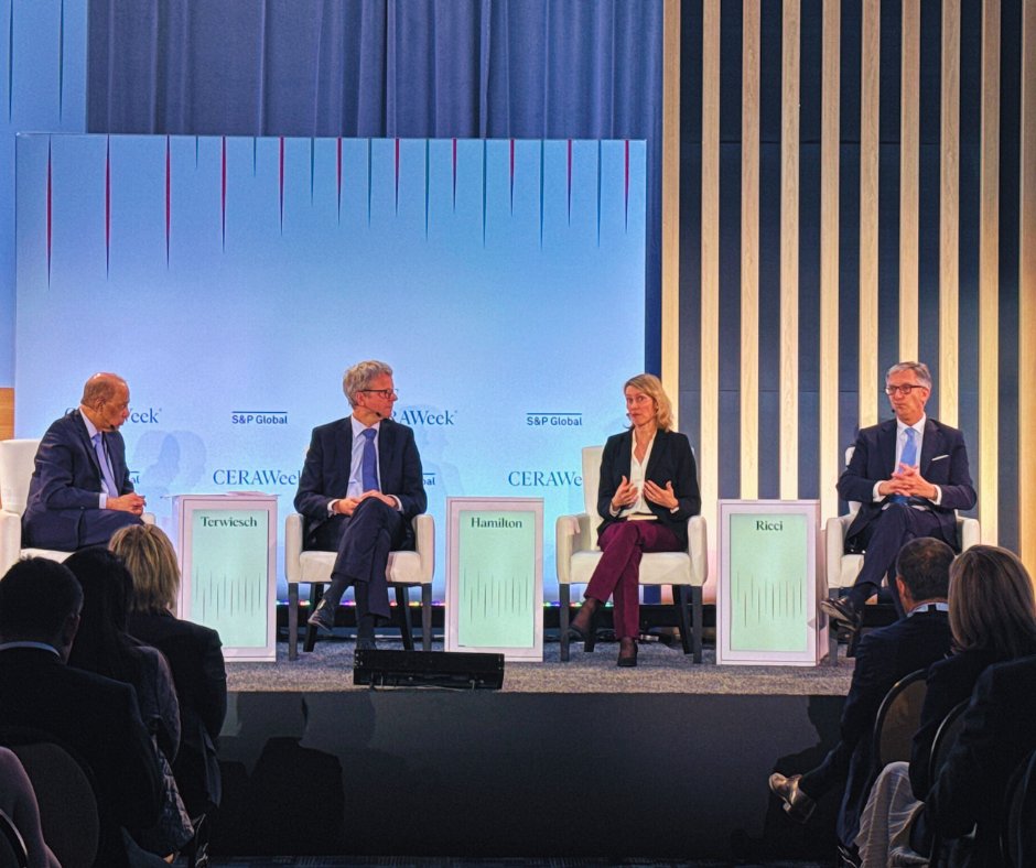 The energy transition must accelerate for climate goals while ensuring security & accessibility. Peter Terwiesch of ABB ( @ABB_Energy ), Rhea Hamilton of @GeneralAtlantic, & Giuseppe Ricci of @Eni discussed opinions on unlocking a just, secure & sustainable future at #CERAWeek.