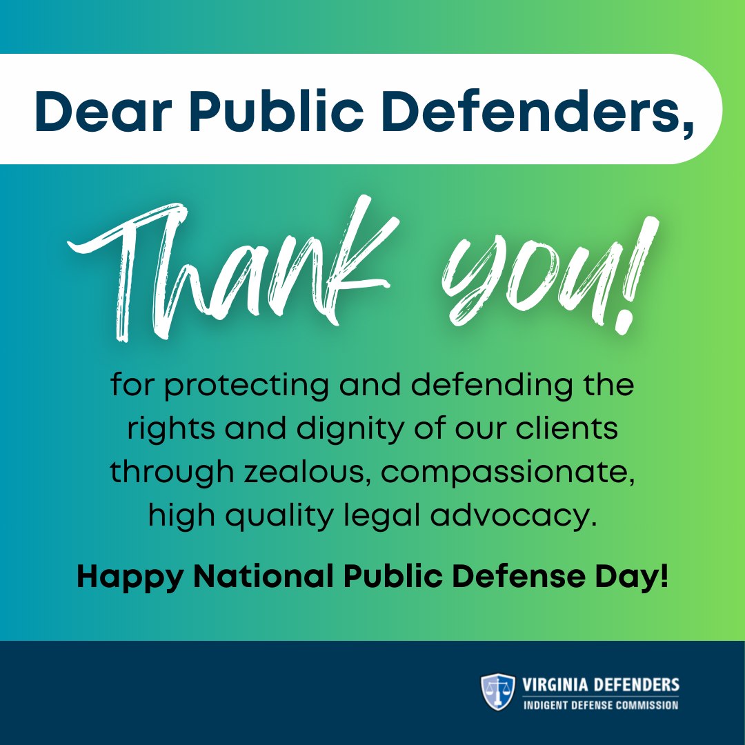 It's National #publicdefenseday! Let's shine a light on the hard work and dedication of Virginia's Public Defenders. Their commitment and unwavering efforts in serving the community and advocating for equality in the justice system is truly commendable. Thank you!