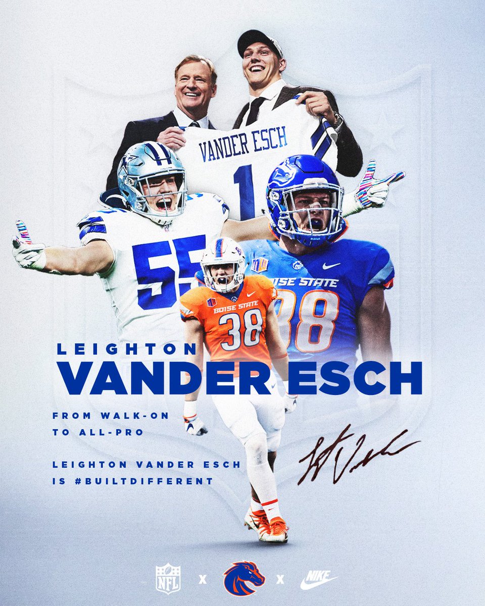 From 8-man football in Idaho to an All-Pro career for America’s Team. Congratulations to Bronco legend <a href="/VanderEsch38/">Leighton Vander Esch</a> on an outstanding football career! 💙🏈

#BleedBlue | #BuiltDifferent