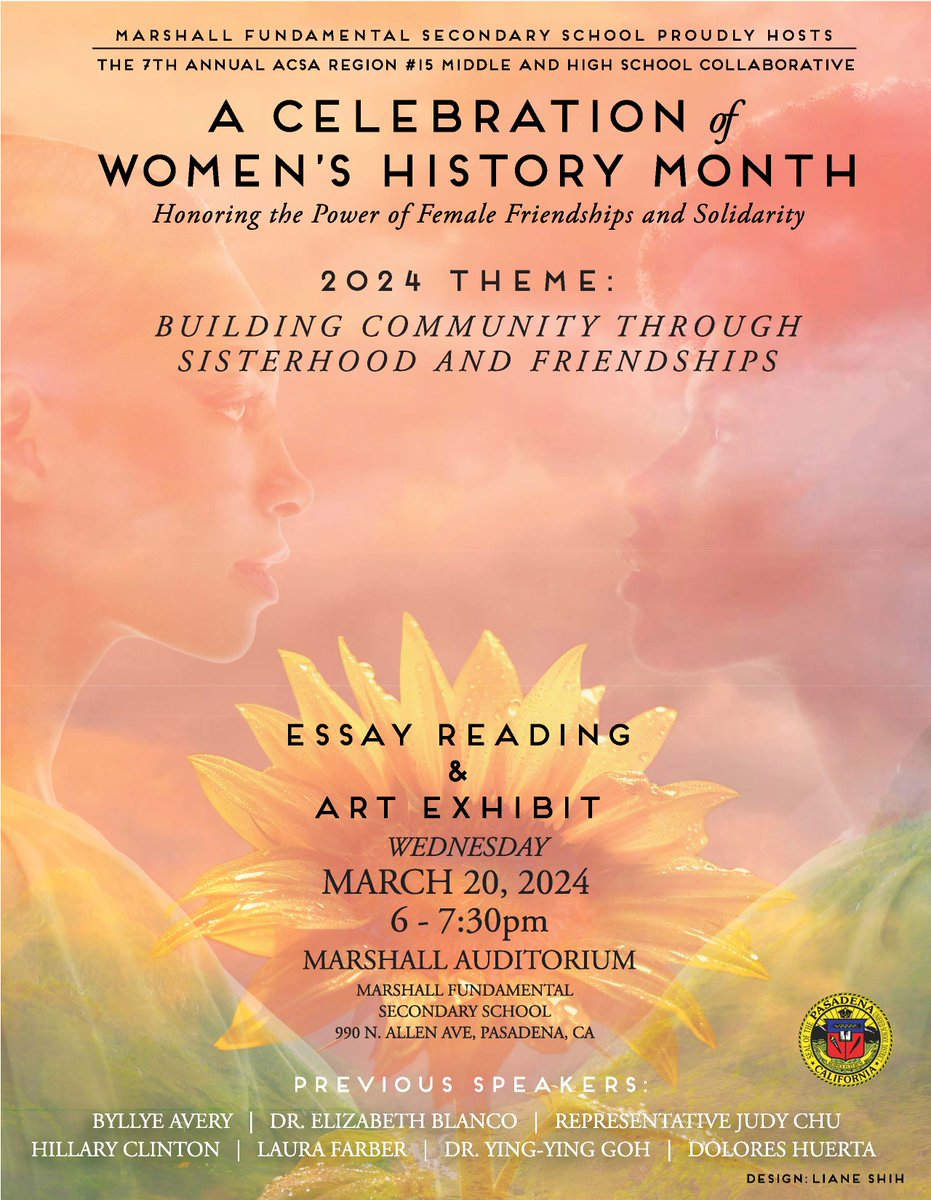 Don't miss 7th annual #PUSD Celebration of #Women'sHistoryMonth this Wednesday, March 20, at 6 p.m. Enjoy inspiring keynote speeches and beautiful student essays honoring 'the Power of Female Friendships & Solidarity.' See you there! 👏🏼 😊