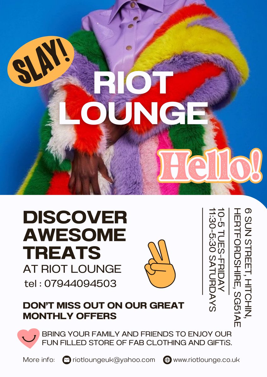 Pop into our Hitchin store if you’re in the area. You can also enjoy shopping our website! 
riotlounge.com 

#hitchin #coloursplash #FashionForward #stylesquad