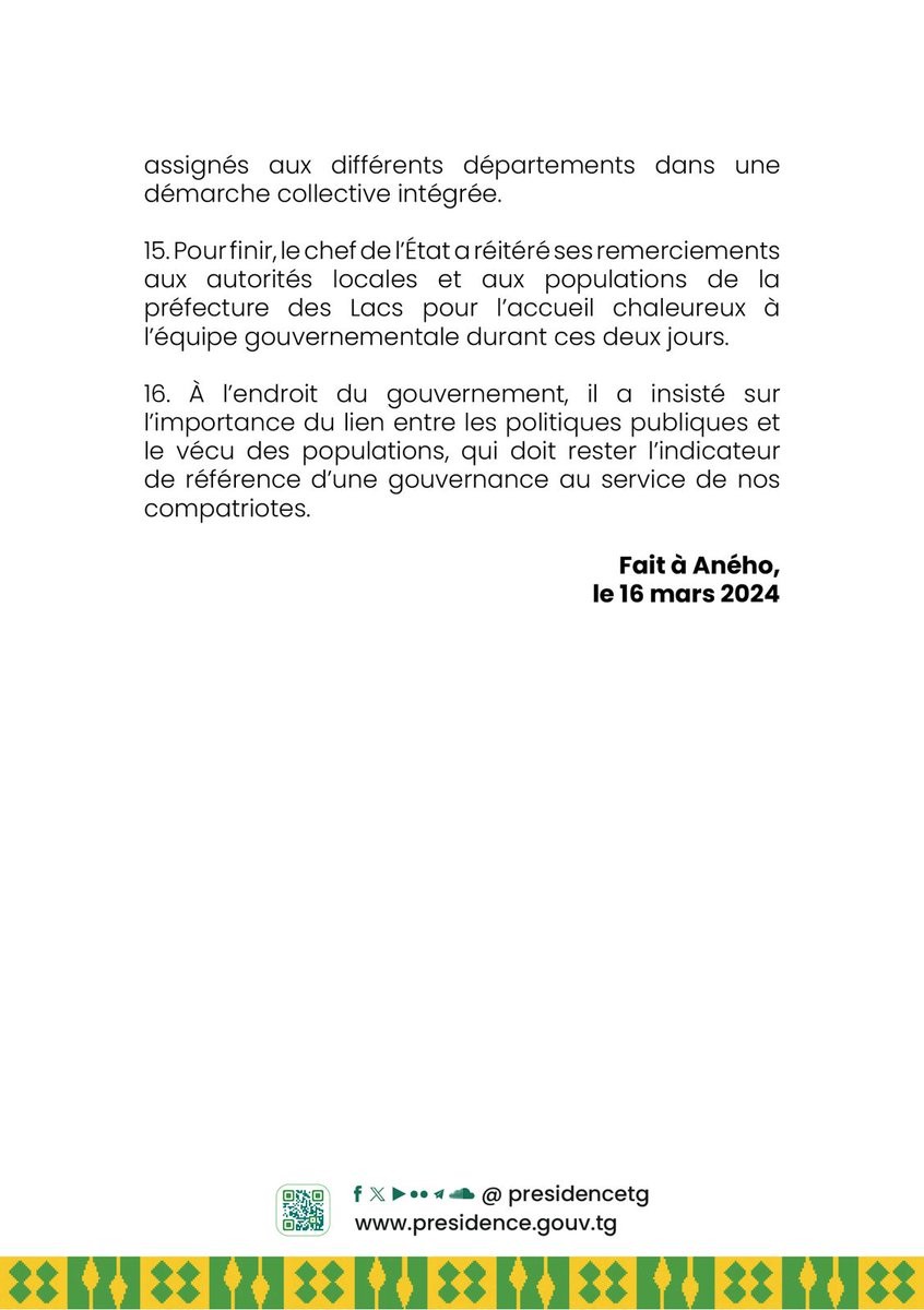 Le Président de la République, Son Excellence @FEGnassingbe, a présidé le premier séminaire gouvernemental de l’année 2024, ouvert ce vendredi 15 mars 2024 à Aného. Le fil conducteur de ce séminaire gouvernemental est 'Accélérer la mise en œuvre de la feuille de route 2025 : le…