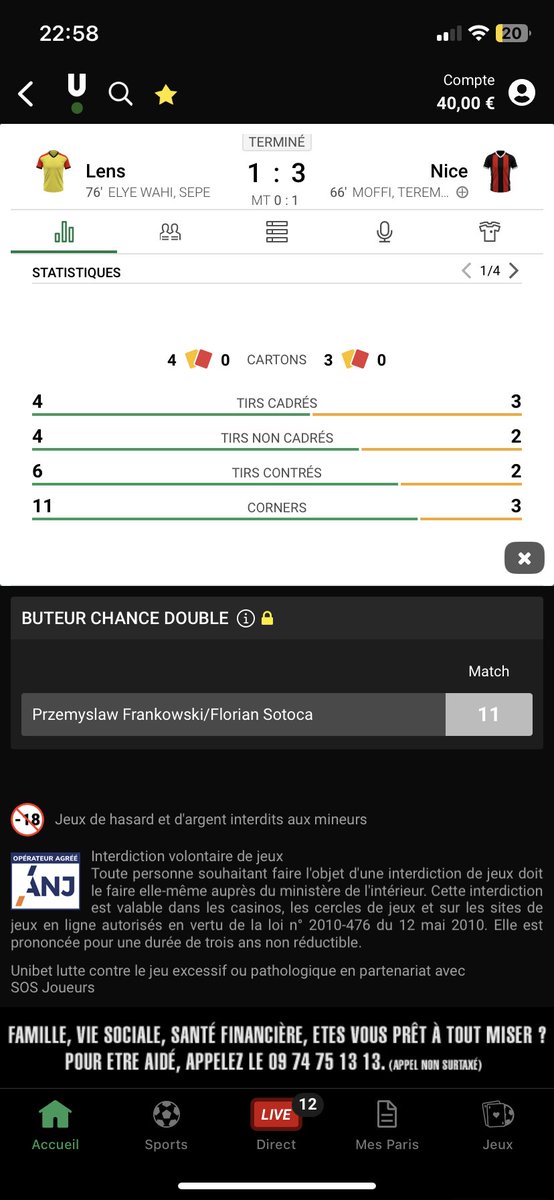 Bonjour <a href="/UnibetFrance/">Unibet France 🔞</a> voici la preuve que mon pari était bien valide sur votre site. Il s’est passé exactement la même chose avec le match Réal Madrid / Osasuna…😤