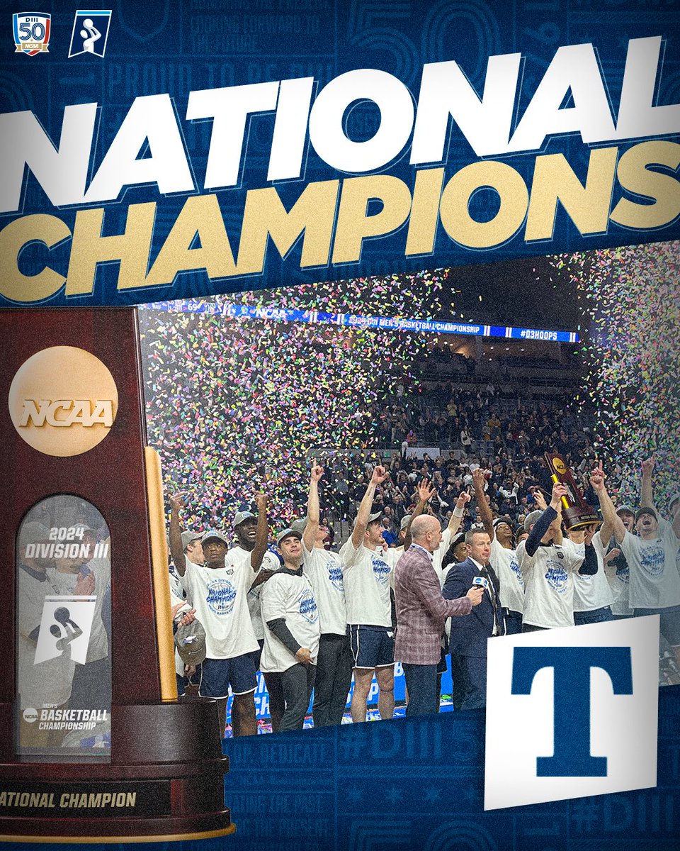NCAA Division III (@ncaadiii) on Twitter photo 🏆National Champions🏆
Congratulations to <a href="/TrineAthletics/">Trine Thunder</a> on being crowned the 2024 NCAA DIII Men’s Basketball Champions!!
#D3Hoops | #WhyD3 🏆National Champions🏆
Congratulations to <a href="/TrineAthletics/">Trine Thunder</a> on being crowned the 2024 NCAA DIII Men’s Basketball Champions!!
#D3Hoops | #WhyD3