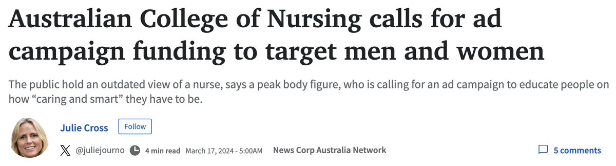 A campaign to redefine nursing & better pay are vital. Without systemic changes, the care Australians rely on in hospitals & aged care may suffer. Support our nurses! 🏥 Read more: acn.edu.au/media-release/… #auspol #NursesAreTheSolution @juliejourno