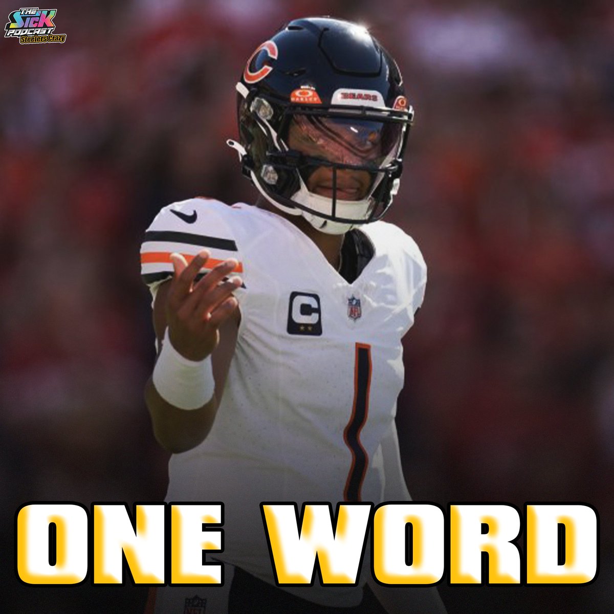 sickpodsteelers's tweet photo. ONE WORD: Use one word to describe the #Steelers acquiring Justin Fields.

#thesickpodcast https://t.co/RUYRKV8WUX