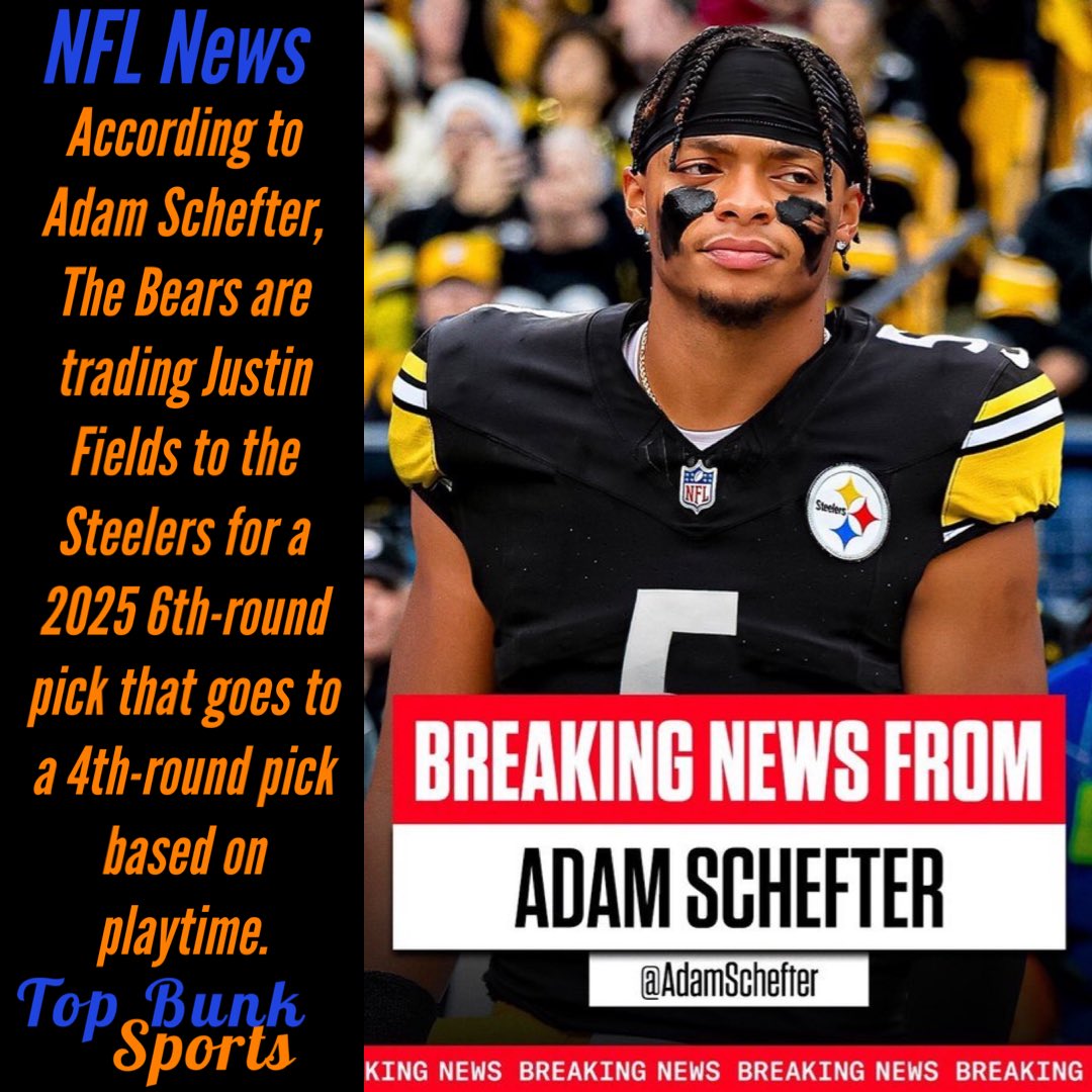 Topbunksports's tweet photo. FOR A 6TH ROUND PICK IS CRAZY!!! 👀

Justin Fields is a steeler! 

#HereWeGo #NFL https://t.co/imYyEzwjvu