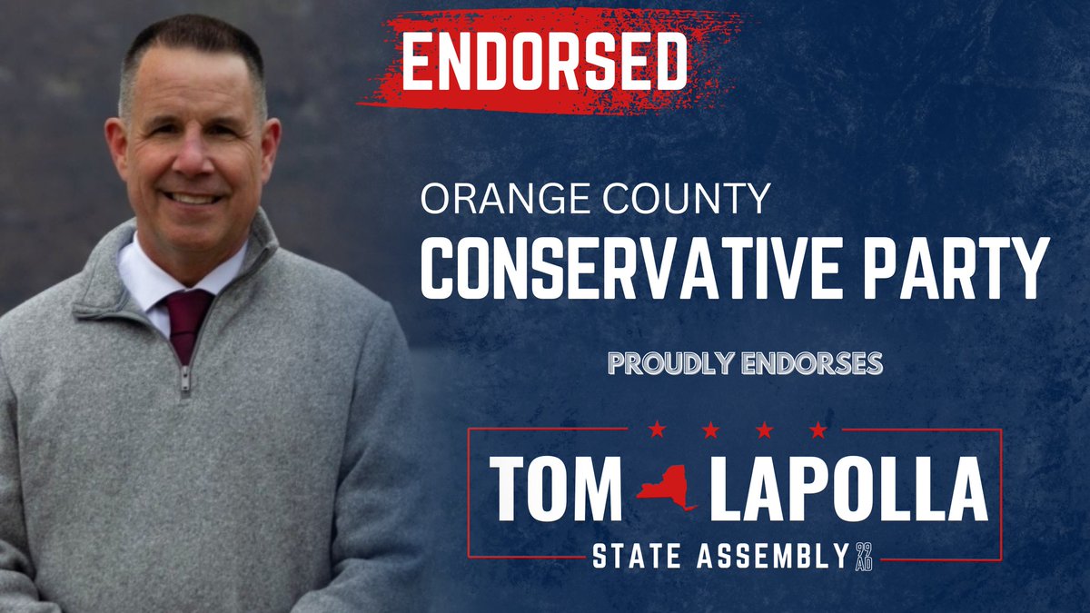 LapollaForNY's tweet photo. I’m honored to have received the Orange County Conservative Party’s endorsement. 

I will continue to champion social and economic conservative values when I get to #Albany next January! https://t.co/ezeW3ACGAY