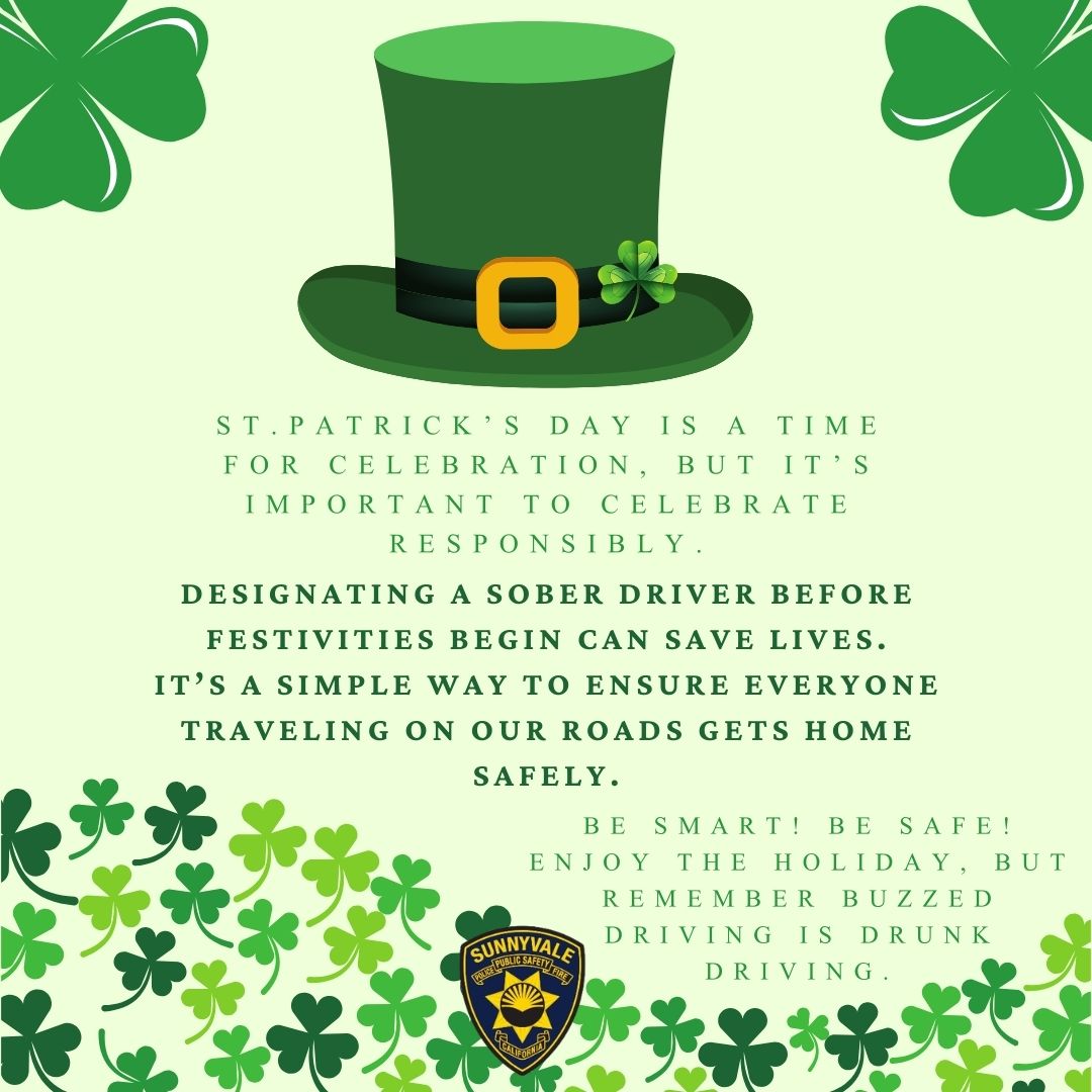 It's St. Patrick's Day weekend! Celebrate responsibly by designating a sober driver - your lucky charm for a safe and enjoyable St. Patrick’s Day celebration.