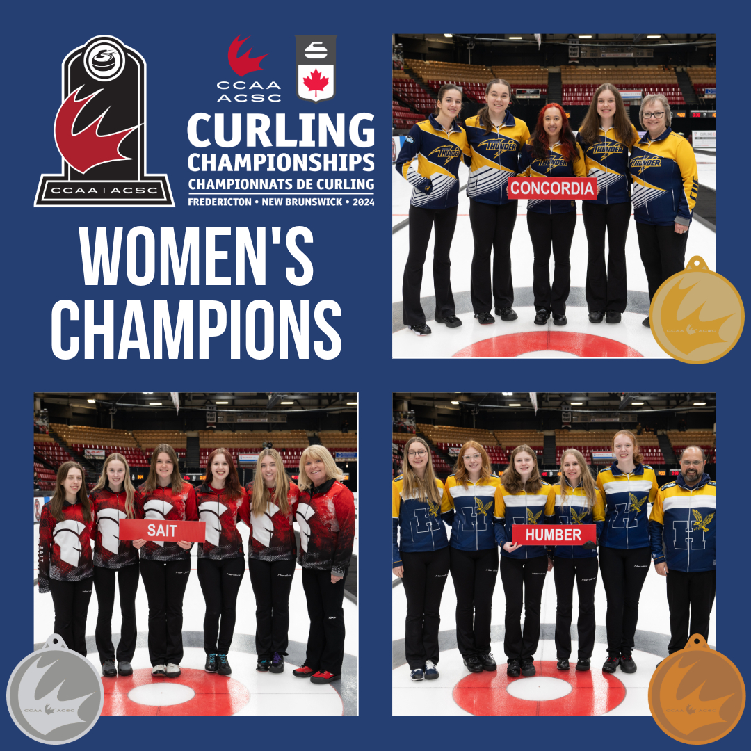 #CCAAcurl2024 | The 2024 CCAA @CurlingCanada Women’s Champions! 🥇 @CUE_Athletics 🥈 @SAIT_Trojans 🥉 @HumberHawks #GoodCurling