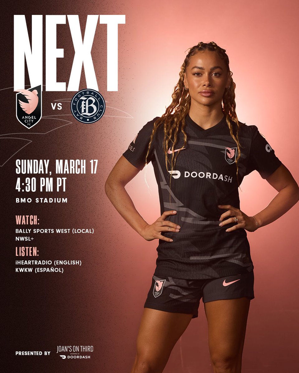 LET’S GET IT ACFC FAM! 👊😤 🗓️ Sunday, 3/17 🆚 Bay FC 📍 @BMOStadium 🪅 12:30 - 4:00 PM PT Fan Fest ⚽ 4:30 PM PT Kickoff Tune in 📺 @BallySportWest (SoCal Local) 📺 NWSL+ (US and INT'L) 📻 @iHeartRadio (ENG) 📻 @TuLigaRadio (SPA) #Volemos | #NWSL | #LAvBAY | #AngelCityFC