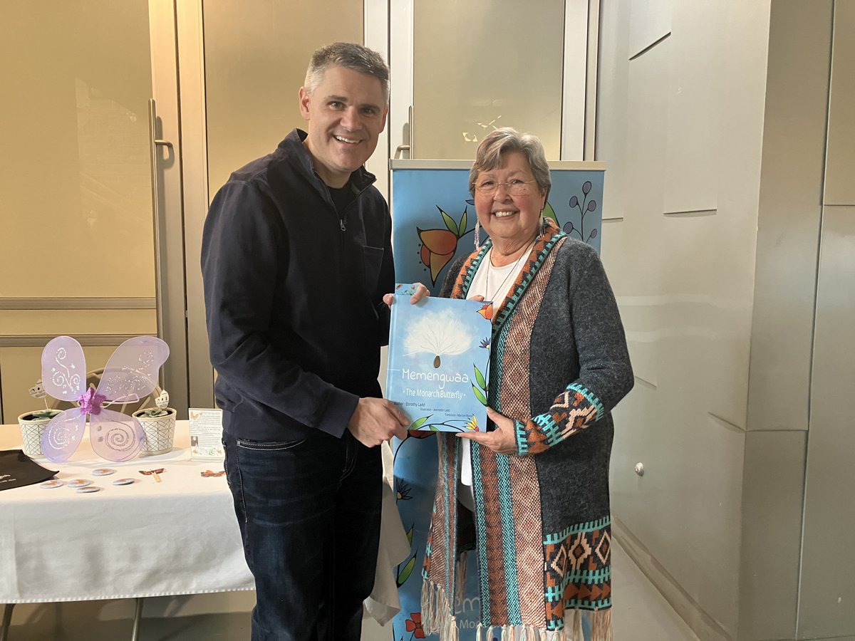Congratulations to Dorthy Ladd from Saugeen First Nation for today's launch of her Children's book titled 'Memengwaa' which is Ojibway for the 'The Monarch Butterfly'. @Bruce_Power proud to support getting this great book into local schools starting next week.