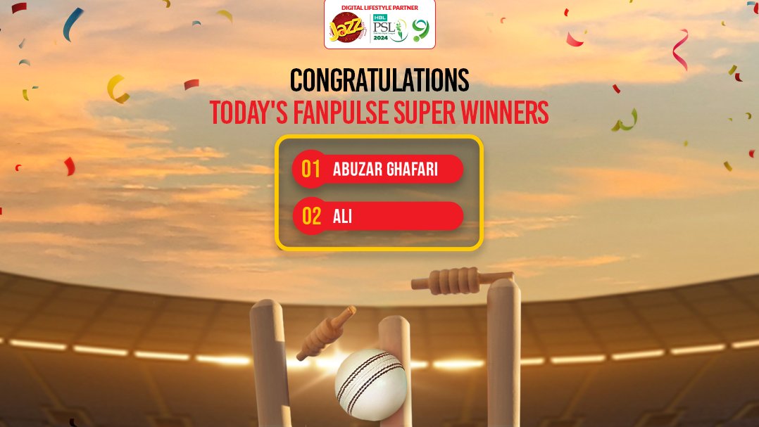 Give it up for our Fanpulse Super Winners of today’s exciting match. Don't miss out on the action, join in on the Tamasha and Jazz Cricket apps during HBL PSL 9. #KhelDilMeinHai #JazzLaals #JazzSherdils