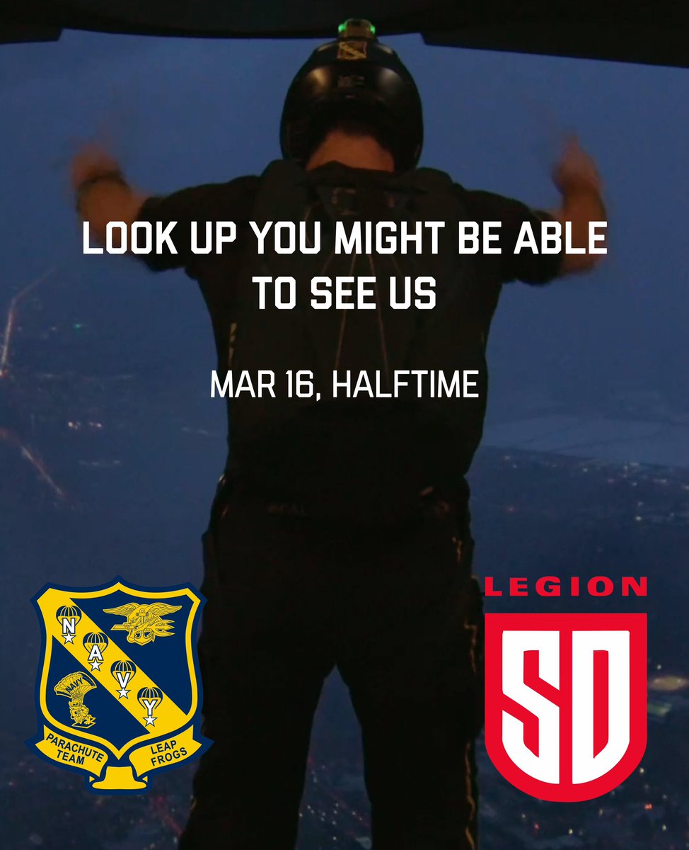 We’re looking forward to jumping into the @SDLegion game at halftime tonight. If you see some fireballs in the sky tonight… it’s (probably) us… 🪂🛸 ⚡️☄️#NavySEALs