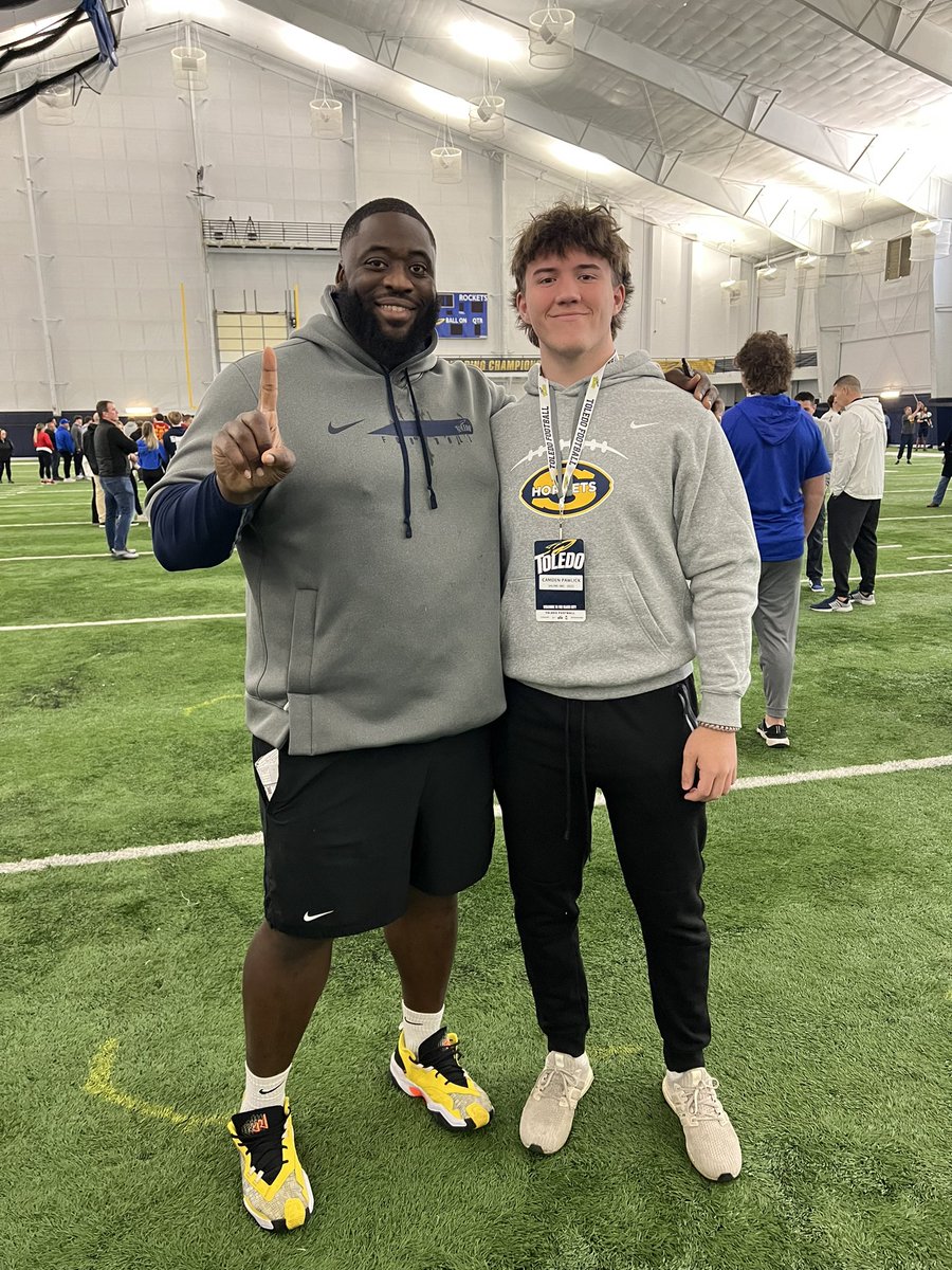 I had a great time @ToledoFB today watching practice and getting to see the guys and coaches in action. I can’t wait to get back on campus. Thank you for having me out and spending some time with me! @ToledoFB @CoachCandle @CoachOkam @vkehres @CoachBGasser @aj_harrisonjr…