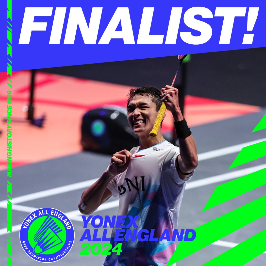 YonexAllEngland's tweet photo. It's an All-England final for Jonatan Christie 🇮🇩 

He will take on compatriot Ginting in an all-Indonesian final tomorrow 🤩 https://t.co/eWUqtaVFH1