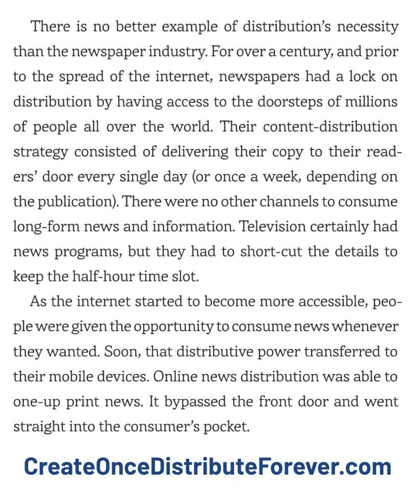 There is no better example of distribution’s necessity than the newspaper industry. Remember when you'd get your morning news delivered to your front step? 

Now, content goes straight into our pockets. 

Distribution is always changing. How will you show up?