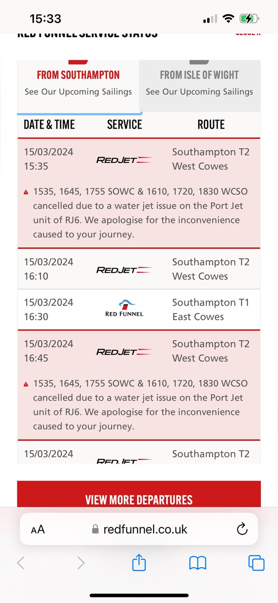 RedfunnelC's tweet image. @RedFunnelFerry what’s going on? Increasing prices yet can’t run a regular service. I am genuinely interested how you justify over £3,000 for my season ticket with this type of service. @Redfail @iwcponline @solentaction @IoWBobSeely @RichardQuigle18