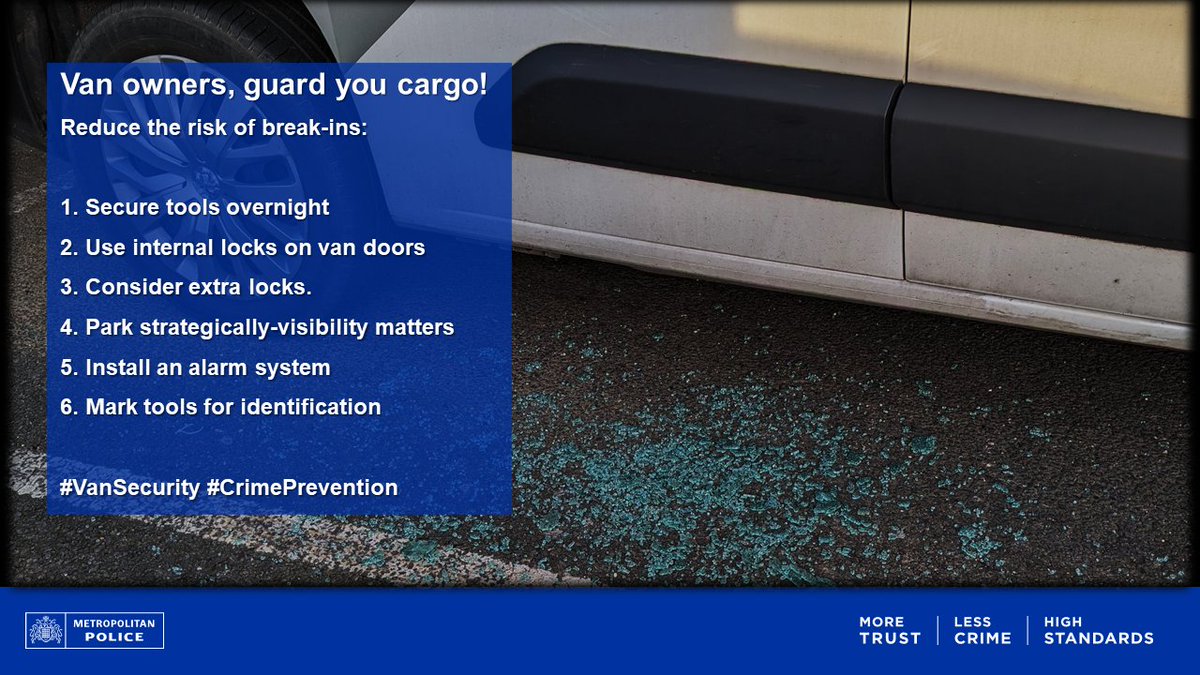 MPSHounslow's tweet photo. Van owners guard your cargo!
For more guidance, please visit: https://t.co/6DTD8kvPcc
#vansecurity #crimeprevention https://t.co/NnW3IaE3QB