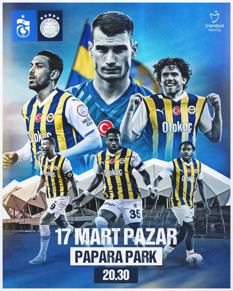 Fenerbahce's tweet photo. 🆚 Trabzonspor  
🗓️ 17 Mart Pazar  
🕣 20.30 
📍 Papara Park 
📲 #TSvFB https://t.co/5hBdE7az0F