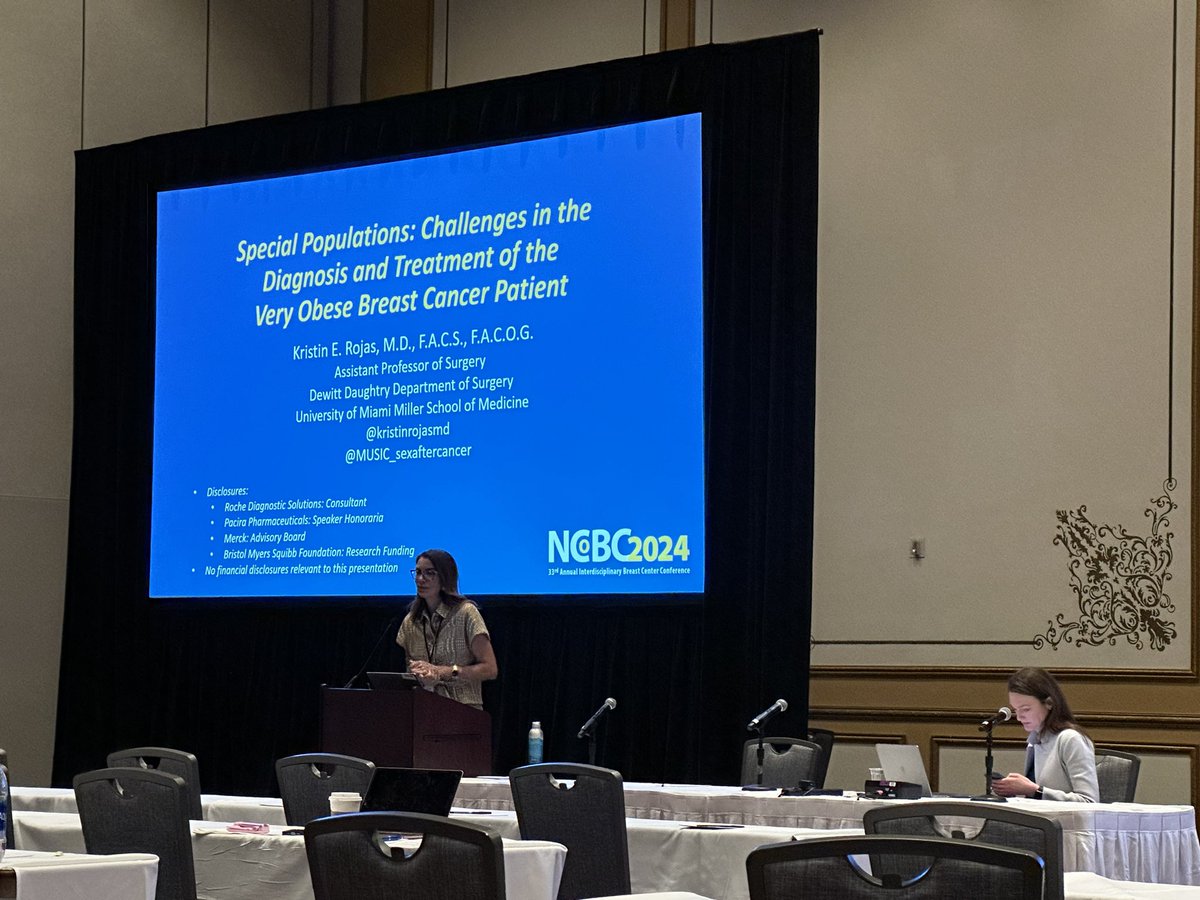 One of my favs @kristinrojasmd at #NCoBC24 talking about challenging #breastcancer populations, lots of nuance! Expert moderation by Dr. Kimberly Corbin!!