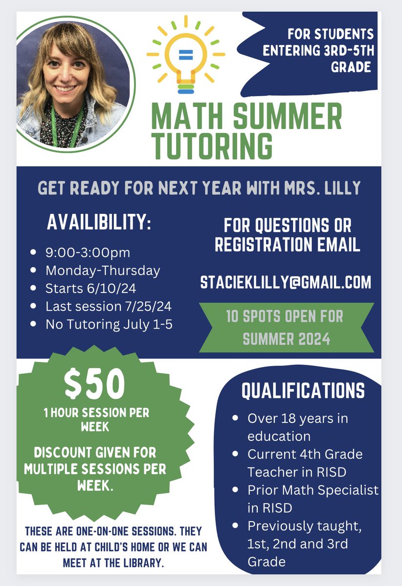 Filling spots fast! If you know someone who wants some extra math this summer let me know! #Mathematics #tutoring