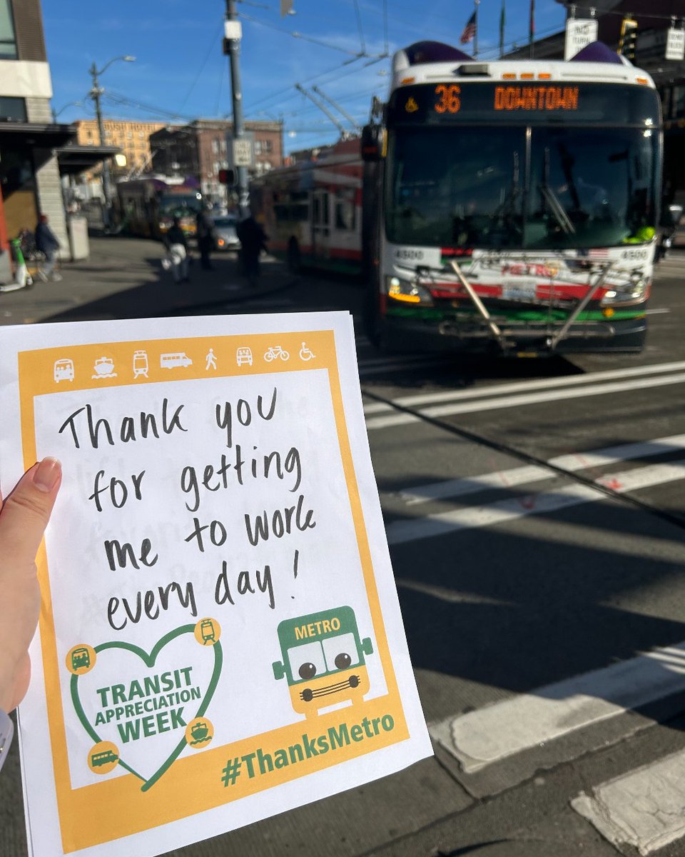 KingCountyMetro's tweet photo. To all the buses and transit I took to school, practice, university, and work β I couldnβt do it without you. Donβt forget to thank your local transit for #TransitAppreciationWeek! Download printable signs at
https://t.co/mI1msJ7nPD #ThanksMetro https://t.co/cTEc5goVp3