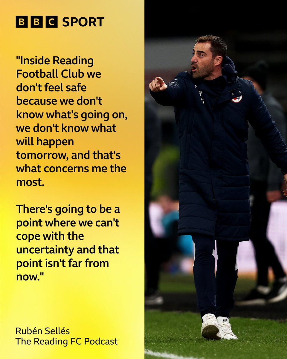 Reading FC manager, Rubén Sellés, has been sharing his current frustrations with the ongoing uncertainty at the club. Hear the full interview with @TimDellor only on The Reading FC Podcast 🔵🎙 Listen now on @BBCSounds 🔊: bbc.in/3TBvcrs #REACAM | #ReadingFC