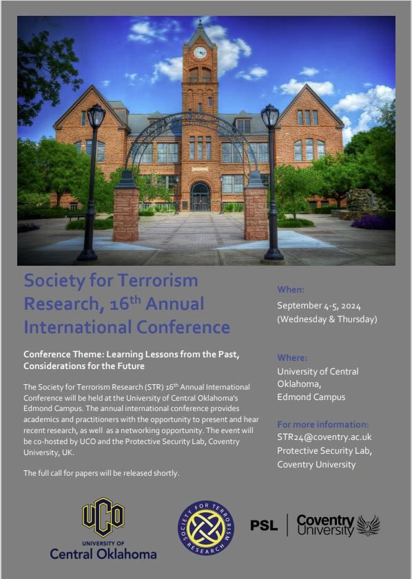 SocTerRes's tweet photo. ‼️Exciting News‼️
🚨SAVE THE DATE 📆
16th Annual International Conference 
4-5 September 
University of Central Oklahoma
Call for Papers to follow soon! https://t.co/LHzgXA941a