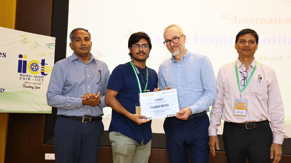 Prestigious moment of my day to receive the Best Poster Prize at NIICT 24 organised by @csiriict. Deeply thankful to my guide Prof. @RajibTotally, mentor @Himangs89552410 and all the members of @GoswamiLab_IACS for constant support @OrgBiomolChem @ChemicalScience @iacskolkata