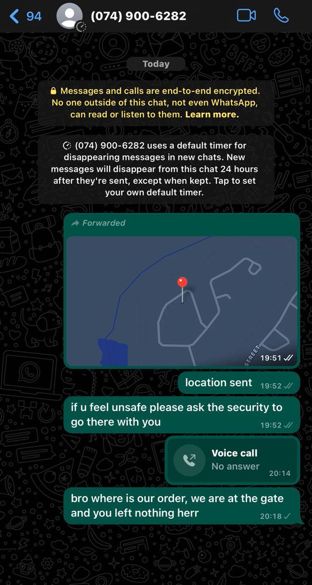 Ordered food via Uber eats <a href="/Uber_RSA/">Uber South Africa</a> but the driver left the food outside the complex, not even with security and the proceeded to block me.