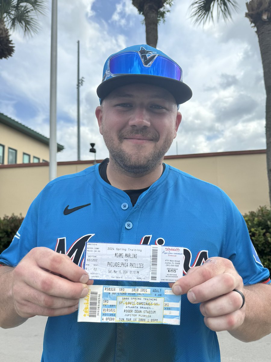 AshlynCarmela's tweet photo. This day 16 years ago, Jake’s mom &amp; dad brought Jake to Rodger Dean Stadium to see the St. Louis Cardinals, feat. our very own Skip Schumaker. Baseball sure is a beautiful game! @Marlins https://t.co/V5NPgrQ630
