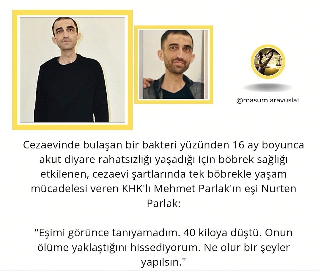 Mehmet Parlak cezaevi şartlarında tek böbrekle yaşam mücadelesi veriyor. Biran önce tahliye edilmeli.
<a href="/ADLITIPKURUMU/">Adli Tıp Kurumu</a>
BeniBurada Unutmayın
👆👆

Beşiktaş-Antalyaspor
#BeşiktaşınMaçıVar