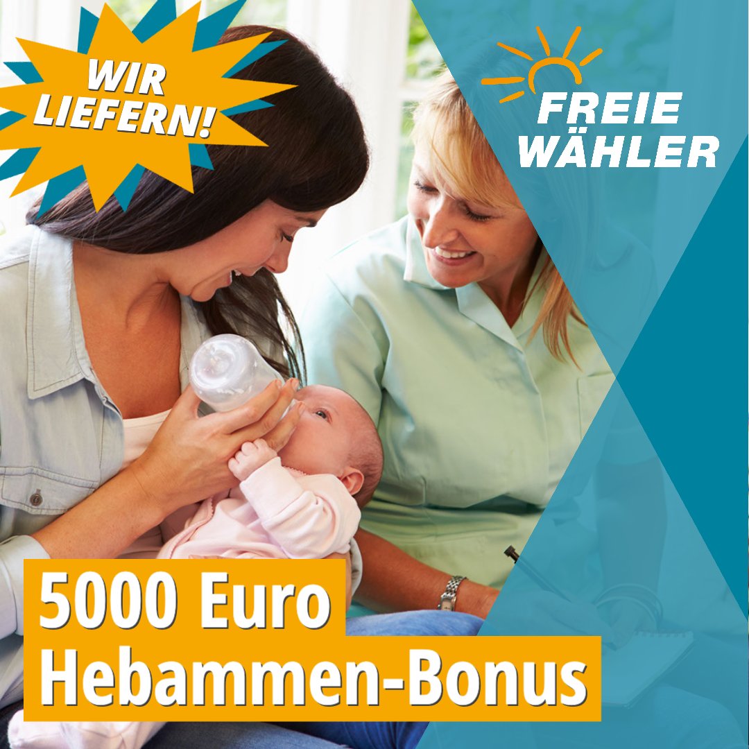 Unser #Erfolg: 5000 Euro #Hebammen-Bonus umgesetzt! 🤩👩‍🍼 #MassiveEntlastung für freiberufliche, regionale Hebammen überall in Bayern. 💶👍 Seit 2019 kann die Unterstützung beim Freistaat beantragt werden. Mehr Infos👇 t1p.de/p178b #AnpackenFürBayern #FREIEWÄHLER