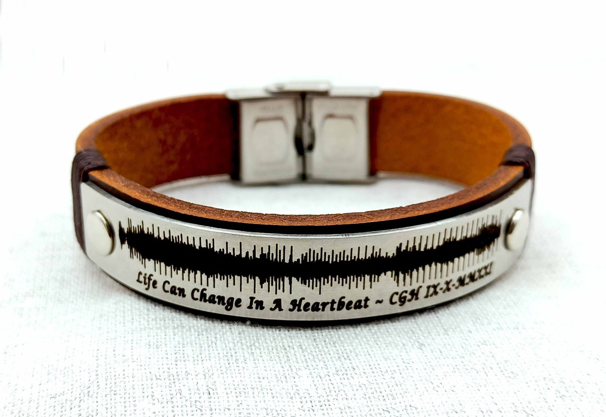 Custom Actual EKG Ultrasound Heartbeat Engraved Leather Bracelet, Audio Recording with QR Code, Valentines Day Gift for Boyfriend tuppu.net/49bcbaa6 #Etsy #Braceletshomme #AnniversaryGiftMan