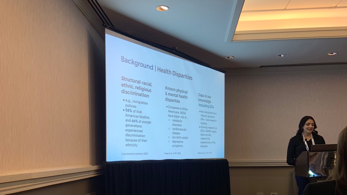 Important though perhaps not surprising finding from <a href="/amandaraffoul/">Amanda Raffoul</a>:

Discrimination is associated with ED symptoms among Middle Eastern American college students.

Almost a third (29.9%) of the sample (N = 9000+) reported disordered eating symptoms. 

#ICED2024