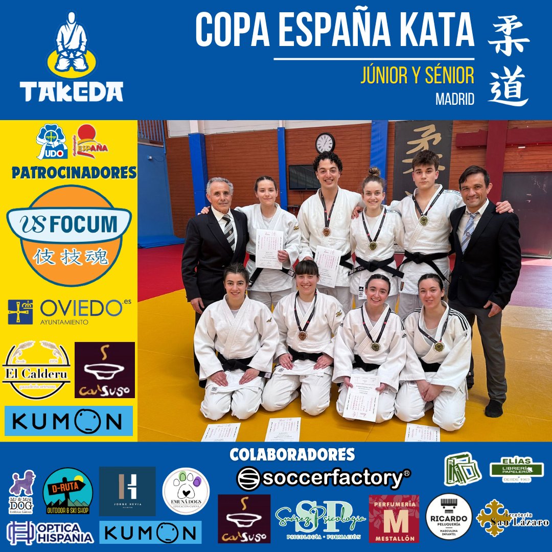 Excelente actuación del equipo de kata, en la Copa de España de Madrid que se vio recompensada con los siguientes resultados:
🥇Rosa y Nora - Ju No Kata Júnior
🥇Cova y Mateo - Katame No Kata Júnior
🥉4️⃣ Omar y Tefy - Nage No Kata Sénior 
6️⃣ Alba y María - Ju No Kata Sénior