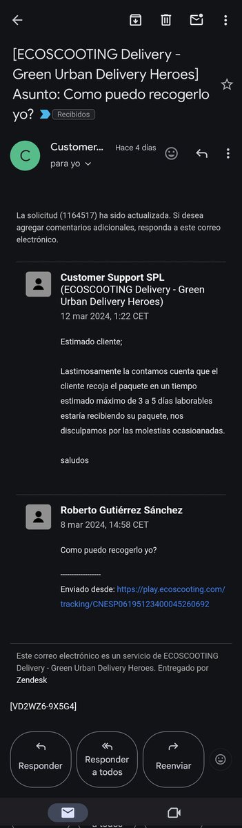 sakilhero's tweet photo. #Ecoscooting de #aliexpresses te quita las ganas de comprar. Sin facilidades de recogida, mandan mensaje de entrega fallida y esperan a acumular varios paquetes y así sólo dar un viaje... un cúmulo de triquiñuelas. ¿Tiene contrato cerrado y por eso siguen "vivos"? Llamar no sirve https://t.co/sX8eLPXSFM