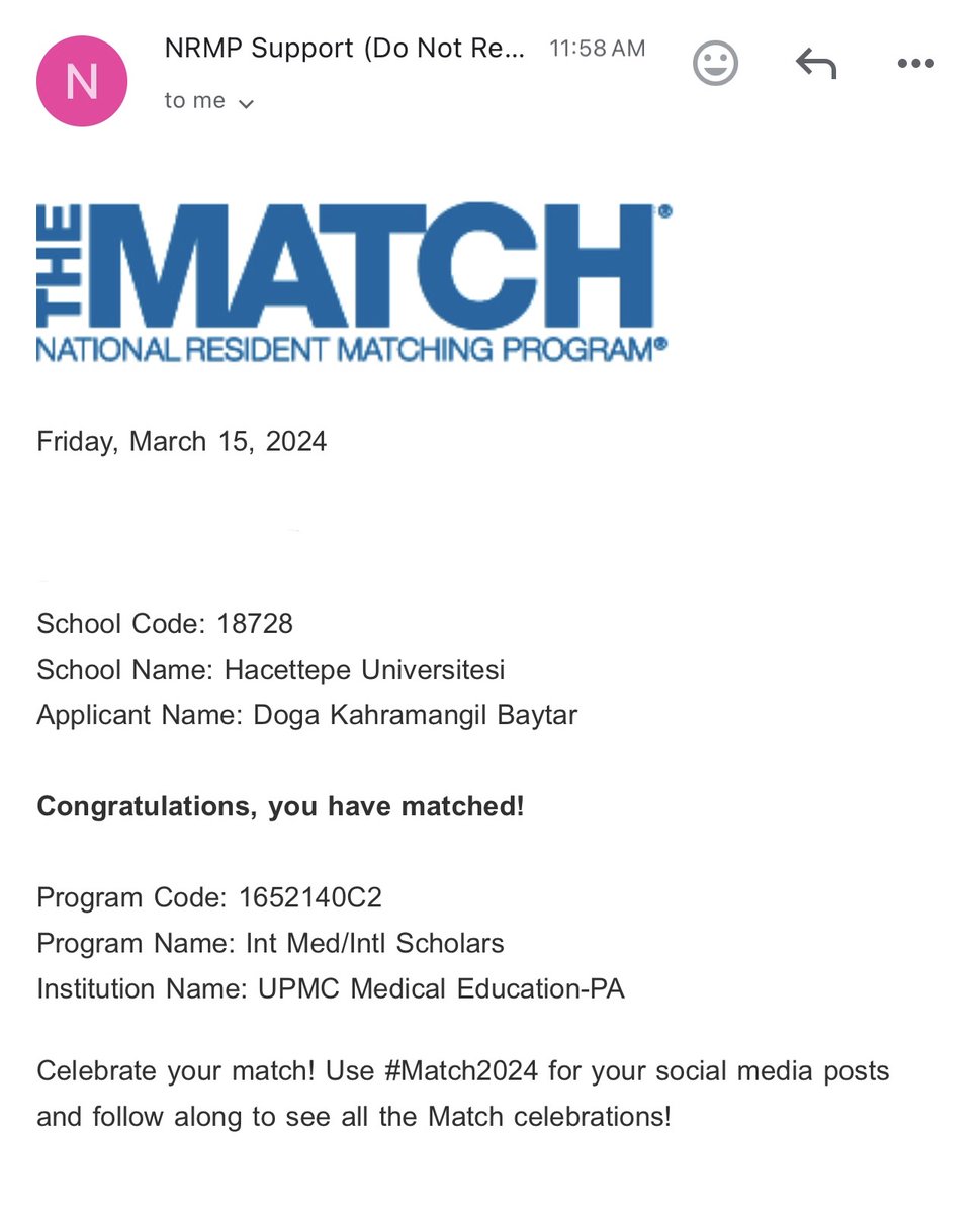 Thrilled to share that I matched at my top choice <a href="/PittIMChiefs/">Pitt Medicine Chiefs</a> !🎉 I'm so grateful to my family and friends for always being there, and to my mentors for their support. A special thanks to <a href="/ilyassahinMD/">ilyas sahin, MD</a> for always believing in me and guiding me here. Excited for what's next!✨