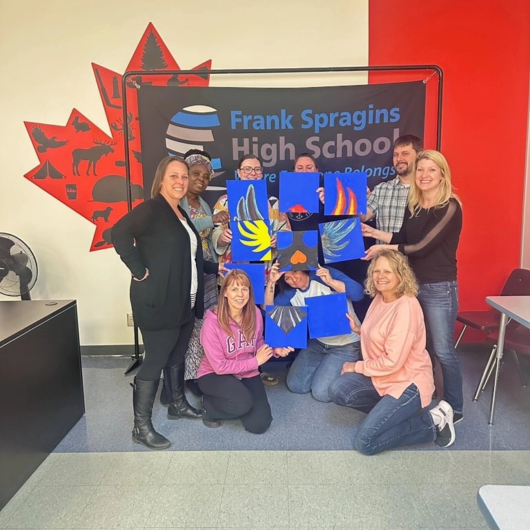 FrankSpraginsHS's tweet image. Our teachers created this collaborative art mosaic, during a team building exercise, with SOS. The phoenix has special significance to the team at Frank Spragins. #DoingWhatsBestForKids #RiseLikeAPhoenix #FMPSD