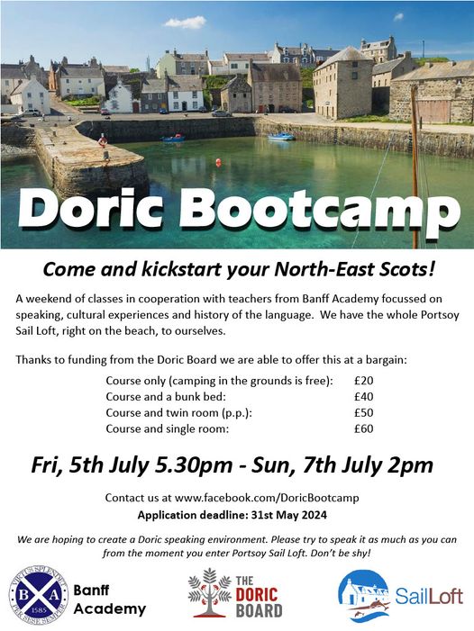 AndreasGWolff's tweet photo. Your chance to learn and practice North East Scots over a weekend in July in a beautiful setting by the beach. Get your tickets for the Doric Language Bootcamp here at bargain prices: https://t.co/cdxyQh9hh8 https://t.co/QMWeBf7ySk