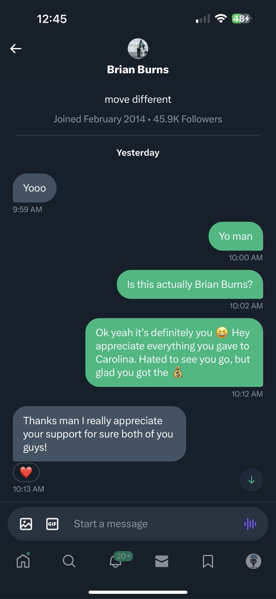 KPP_Panthers's tweet photo. 👀 So Brian Burns reached out to me.

Yeah…that happened 🤣 The conversation continued past this. I won’t go into detail right now, but we ended up having a VERY interesting chat…

I’ll touch on it in our next Podcast episode, so stay tuned…

Still in shock this happened 😂 🤷‍♂️ https://t.co/v4FmzXTRpr