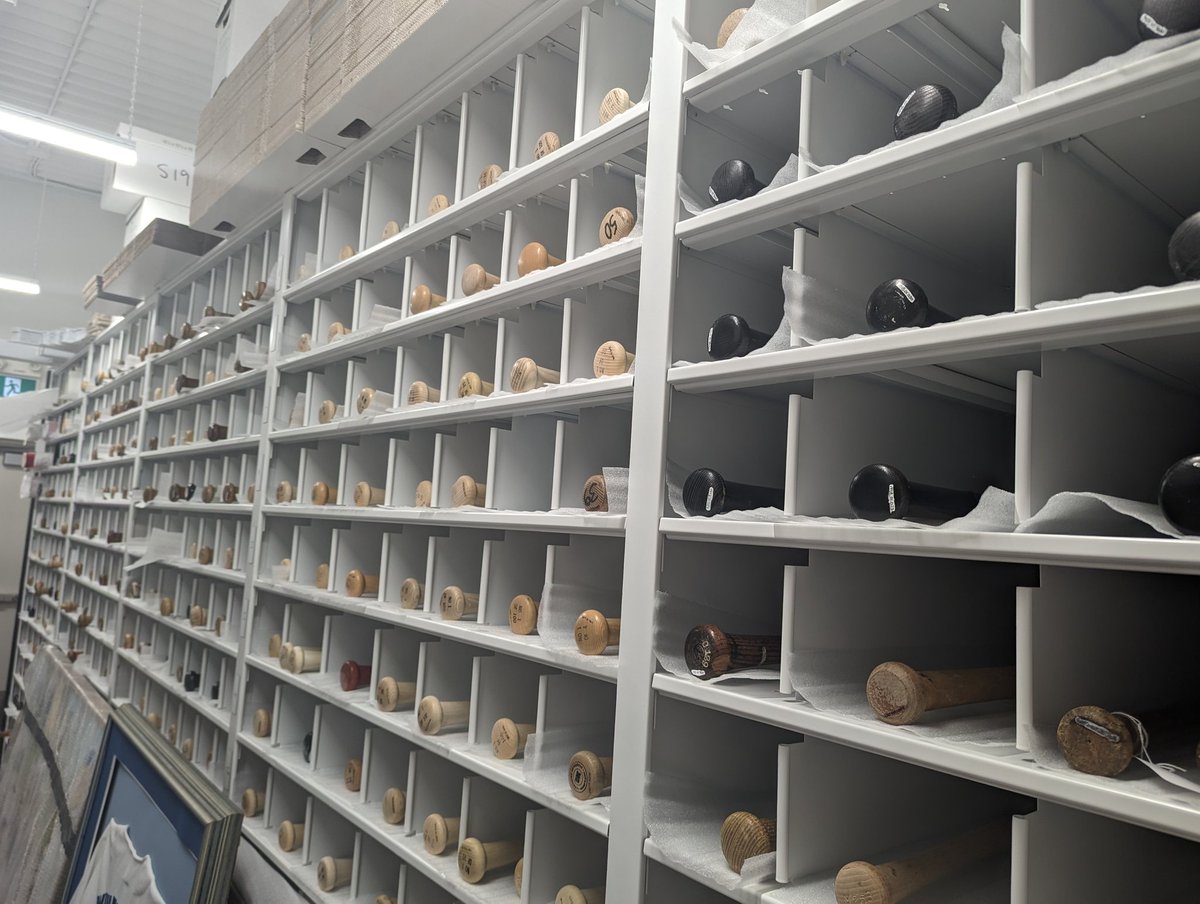 ABSportsHall's tweet photo. Scott at the @CDNBaseballHOF took us behind the scenes to check out their collection and we were amazed by the number of bats and bases! https://t.co/730kc0oZeQ