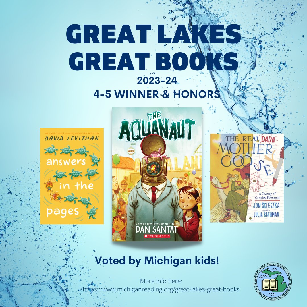 Michigan Great Lakes Great Books Award (@michglgbooks) on Twitter photo Congratulations to our 4-5 winners and honors for 2023-24! <a href="/michiganreading/">Mich Reading Assoc</a>
Winner: <a href="/dsantat/">Dan Santat</a>
Honors: <a href="/loversdiction/">David Levithan</a>, <a href="/Jon_Scieszka/">Jon Scieszka</a> & @juliarothman Congratulations to our 4-5 winners and honors for 2023-24! <a href="/michiganreading/">Mich Reading Assoc</a>
Winner: <a href="/dsantat/">Dan Santat</a>
Honors: <a href="/loversdiction/">David Levithan</a>, <a href="/Jon_Scieszka/">Jon Scieszka</a> & @juliarothman