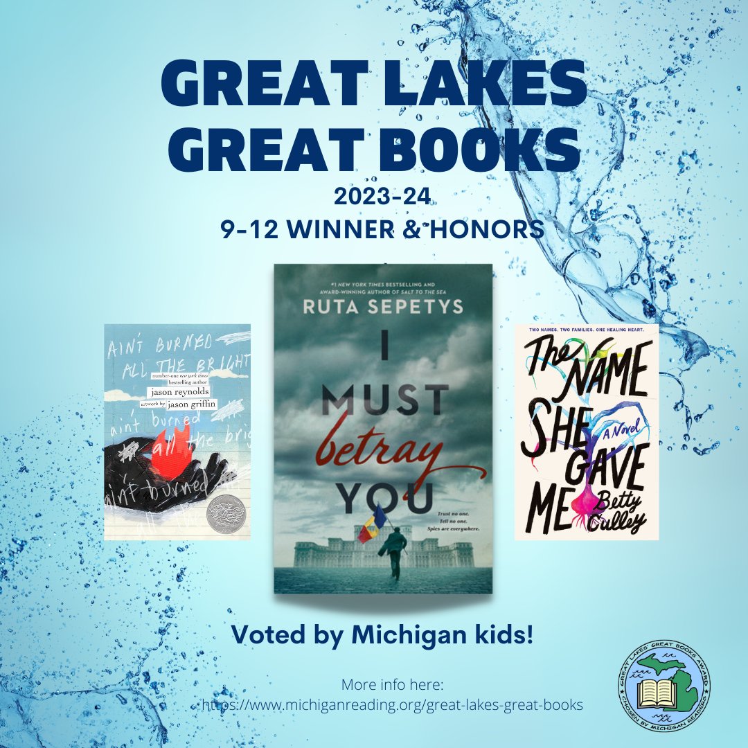 Michigan Great Lakes Great Books Award (@michglgbooks) on Twitter photo Congratulations to our 9-12 winners and honors for 2023-24! <a href="/michiganreading/">Mich Reading Assoc</a>
Winner: <a href="/RutaSepetys/">Ruta Sepetys Updates</a>
Honors: <a href="/JasonReynolds83/">Jason Reynolds News</a>, <a href="/jasoneatspaint/">Jason Griffin</a> & <a href="/Betty_Culley/">Betty Culley</a> Congratulations to our 9-12 winners and honors for 2023-24! <a href="/michiganreading/">Mich Reading Assoc</a>
Winner: <a href="/RutaSepetys/">Ruta Sepetys Updates</a>
Honors: <a href="/JasonReynolds83/">Jason Reynolds News</a>, <a href="/jasoneatspaint/">Jason Griffin</a> & <a href="/Betty_Culley/">Betty Culley</a>