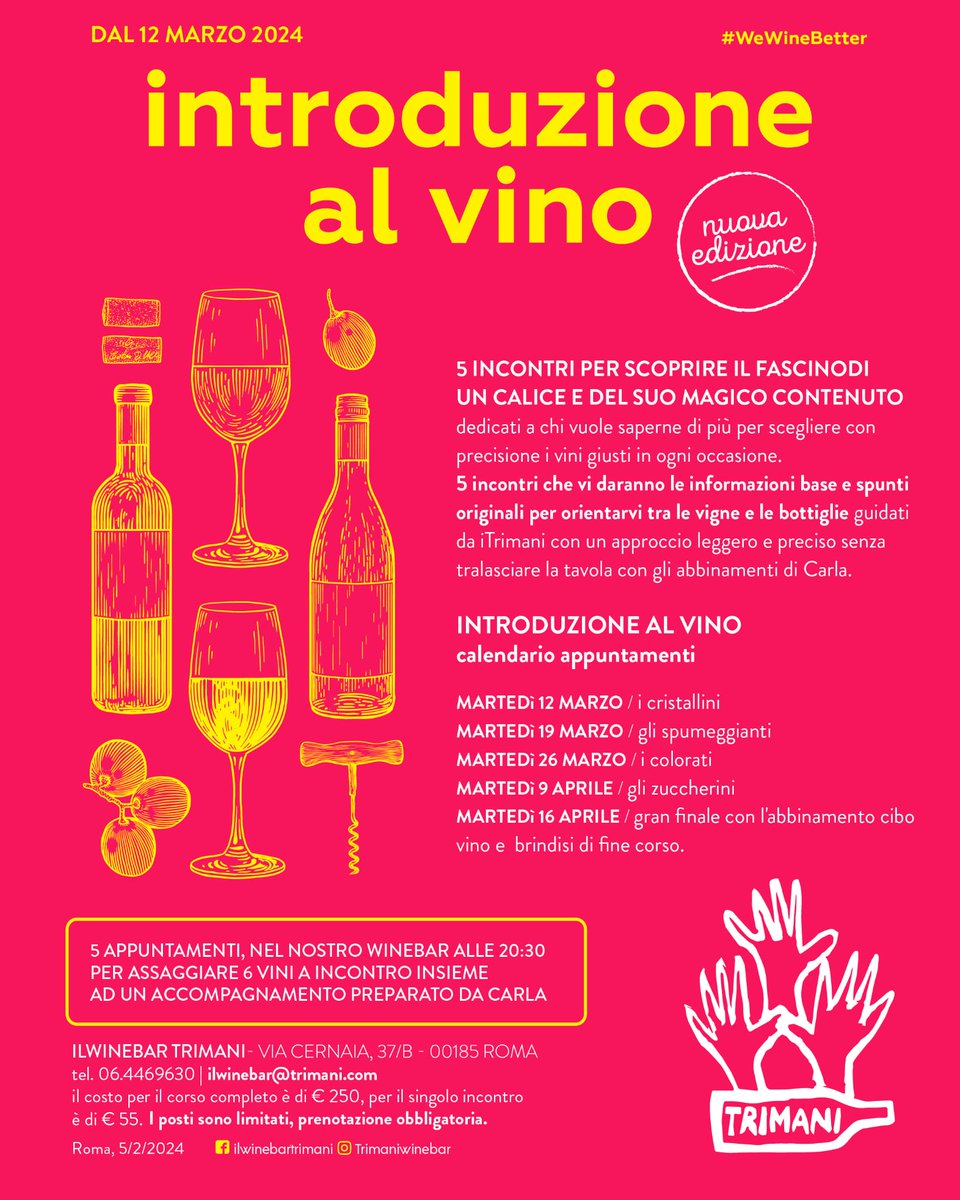 Francesco Trimani (@ftrimani) on Twitter photo Martedì seconda serata #introduzionealvino #spumeggianti 7 bottiglie in degustazione cieca. #ilwinebartrimani con <a href="/TrimaniCarla/">Carla Trimani</a> per gli abbinamenti. Ancora qualche posto disponibile #trimaniconsiglia #wewinebetter Martedì seconda serata #introduzionealvino #spumeggianti 7 bottiglie in degustazione cieca. #ilwinebartrimani con <a href="/TrimaniCarla/">Carla Trimani</a> per gli abbinamenti. Ancora qualche posto disponibile #trimaniconsiglia #wewinebetter