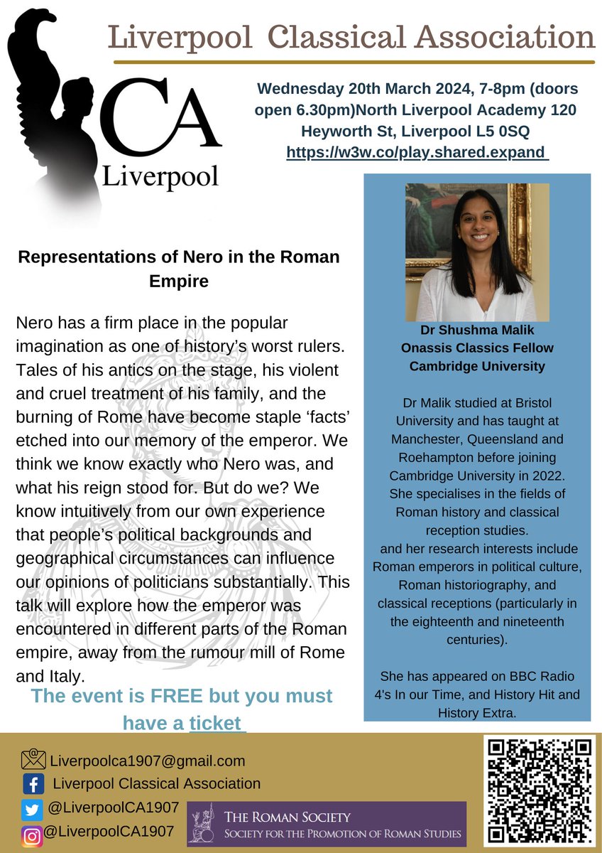 Last chance to secure a free ticket for our event this week with Dr Shusma Malik @Newnham_College @CamClassics visits us @NorthLivAcademy - Tickets: ticketsource.co.uk/liverpool-clas… Grateful if friends could share the post @wmarybeard @thereaderorg @World_Museum @Knox_Harrington