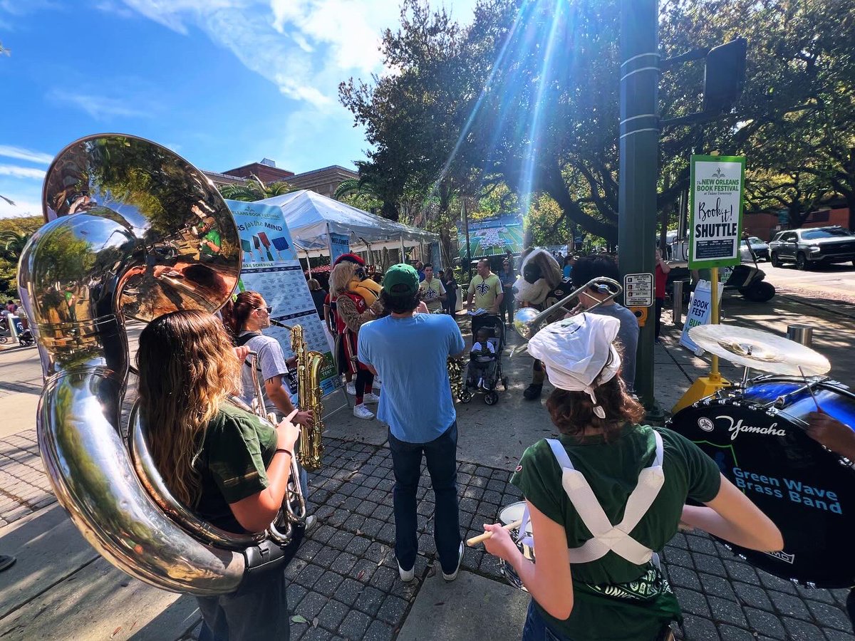 Had to scoot past a float escort to get here on time but the Green Wave Brass Band played a great (long!) gig welcoming folks to the #NOLABookFest!