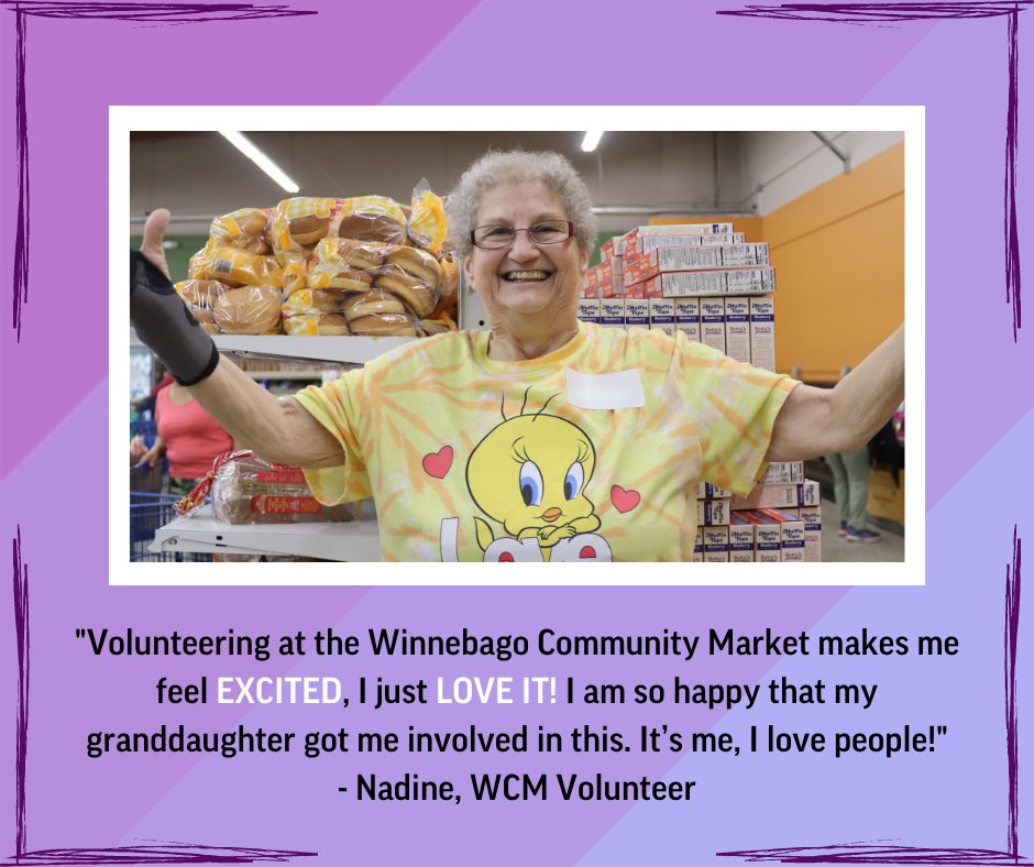 We love our volunteers and could not do what we do without them! One of our volunteers at Winnebago Community Market LOVES volunteering and meeting people! To learn more about volunteer opportunities, please visit the link 🔗 in our BIO!